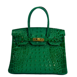 birkin bag, genuine cowhide, size 30, hand sewn women's handbag, crocodile bone pattern, emerald green, double handles and single shoulder strap, selected high quality hardware, medium size, large capacity, suitable for daily commuting, no logo