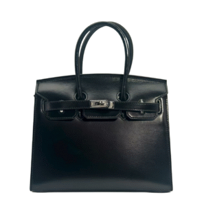 birkin bag size 25 genuine cowhide black box leather fabric, handmade women's handbag with silver hardware, fashionable and classic, the first choice for parties and gatherings