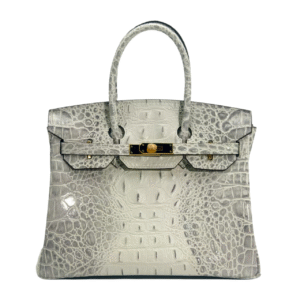 birkin bag, genuine cowhide, size 30, hand sewn women's handbag, crocodile bone pattern, himalayan white, double handles and single shoulder strap, selected high quality hardware, medium size, large capacity, suitable for daily commuting, no logo