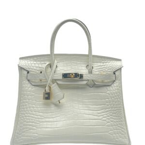 birkin bag, genuine cowhide leather, size 30, hand sewn women's handbag, crocodile texture, milk tea color, double handles with single strap, selected high quality hardware, medium size, large capacity, ideal for daily commute