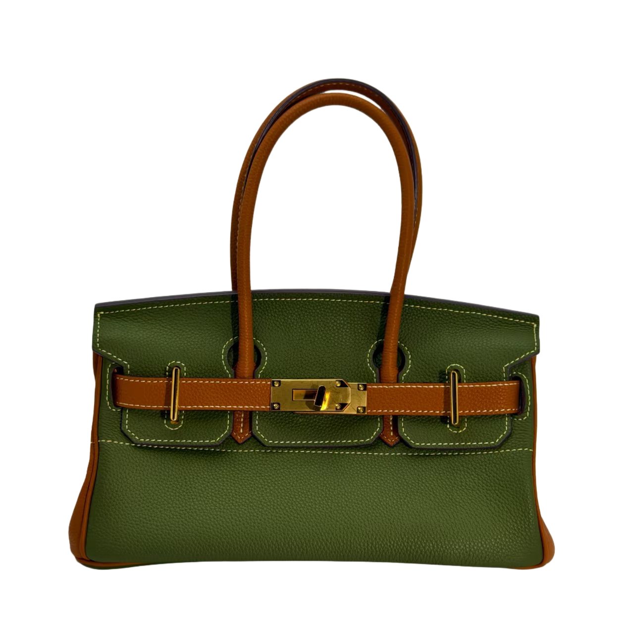 birkin bag size 30, two tone green and brown cowhide leather with gold buckle, horizontal design, women's single shoulder strap crossbody bag, medium size, large capacity, suitable for daily travel no logo birkin bag size 30, two tone green and brown cowhide leather with gold buckle, horizontal design, women's single shoulder strap crossbody bag, medium size, large capacity, suitable for daily travel no logo