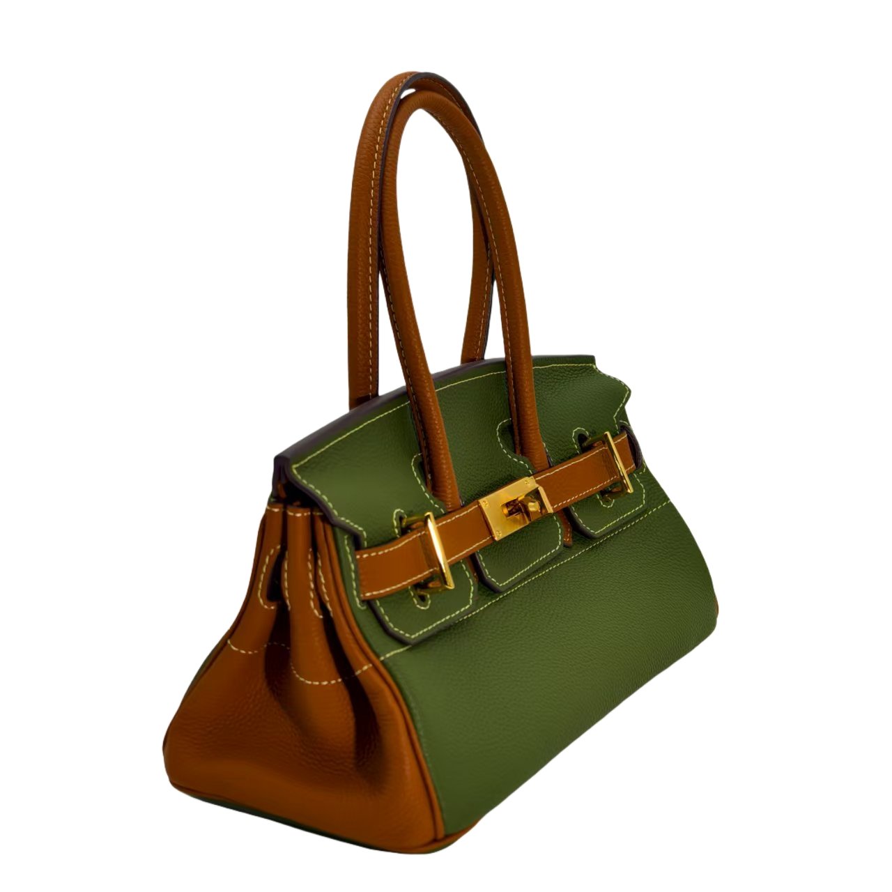 birkin bag size 30, two tone green and brown cowhide leather with gold buckle, horizontal design, women's single shoulder strap crossbody bag, medium size, large capacity, suitable for daily travel no logo birkin bag size 30, two tone green and brown cowhide leather with gold buckle, horizontal design, women's single shoulder strap crossbody bag, medium size, large capacity, suitable for daily travel no logo